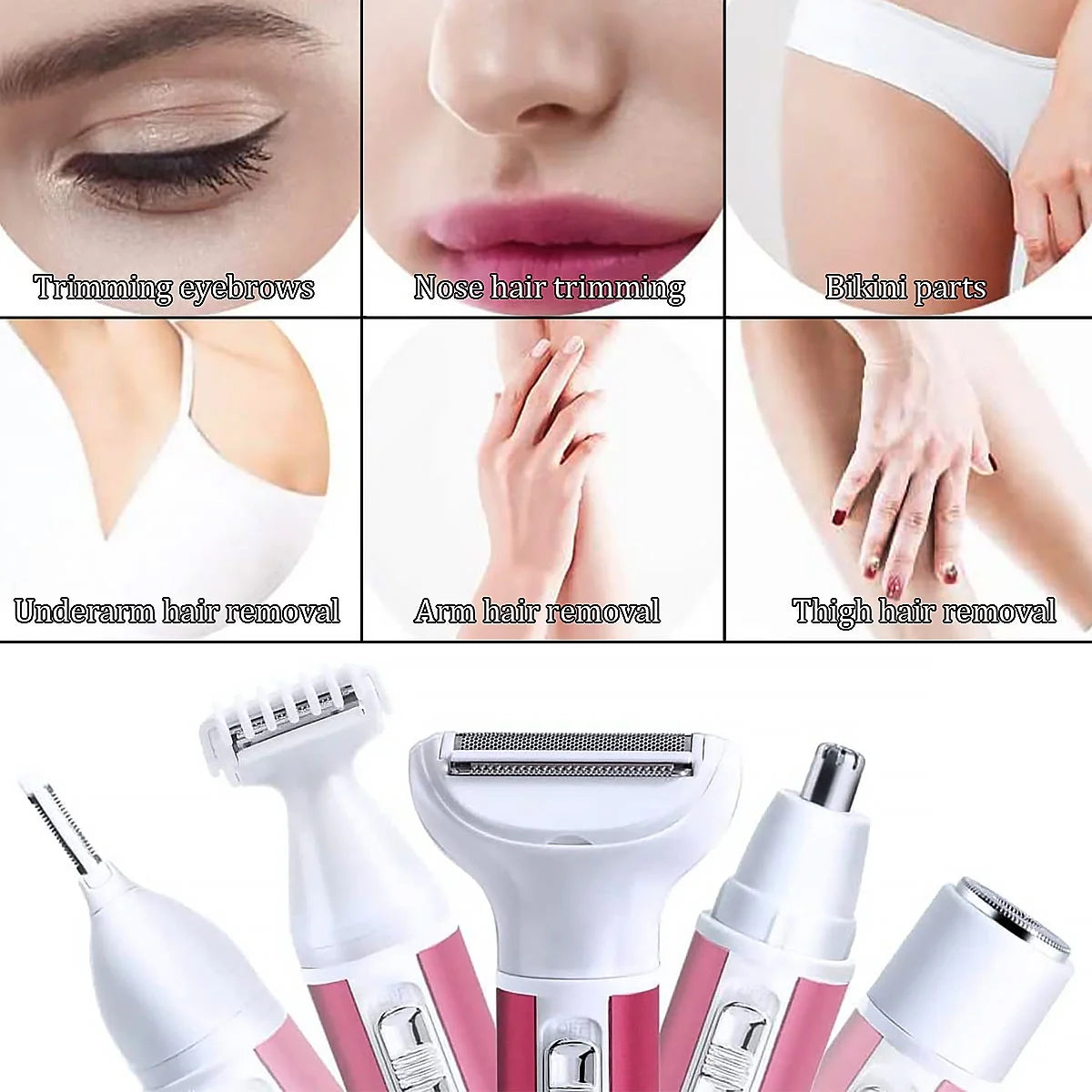 5-In-1 Electric Razor for Women, Waterproof Body Shaver & Facial, Nose, Eyebrow, Bikini Hair Trimmer, Arm, Leg, Armpit Grooming Kit