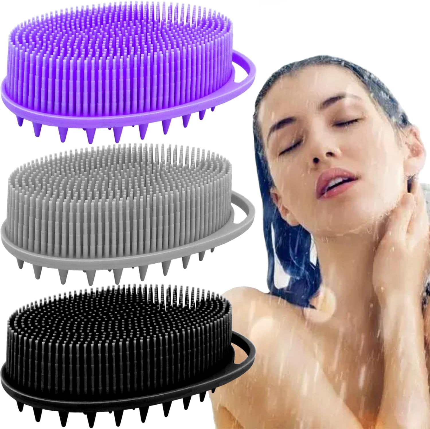 Silicone Body Brush, Exfoliating Body Scrubber, Silicone Body Scrubber Loofah, Silicone Bath Brush, Soft Exfoliating Body Bath Shower Scrubber Brush for Kids and Adults All Kinds of Skin -3 Pack