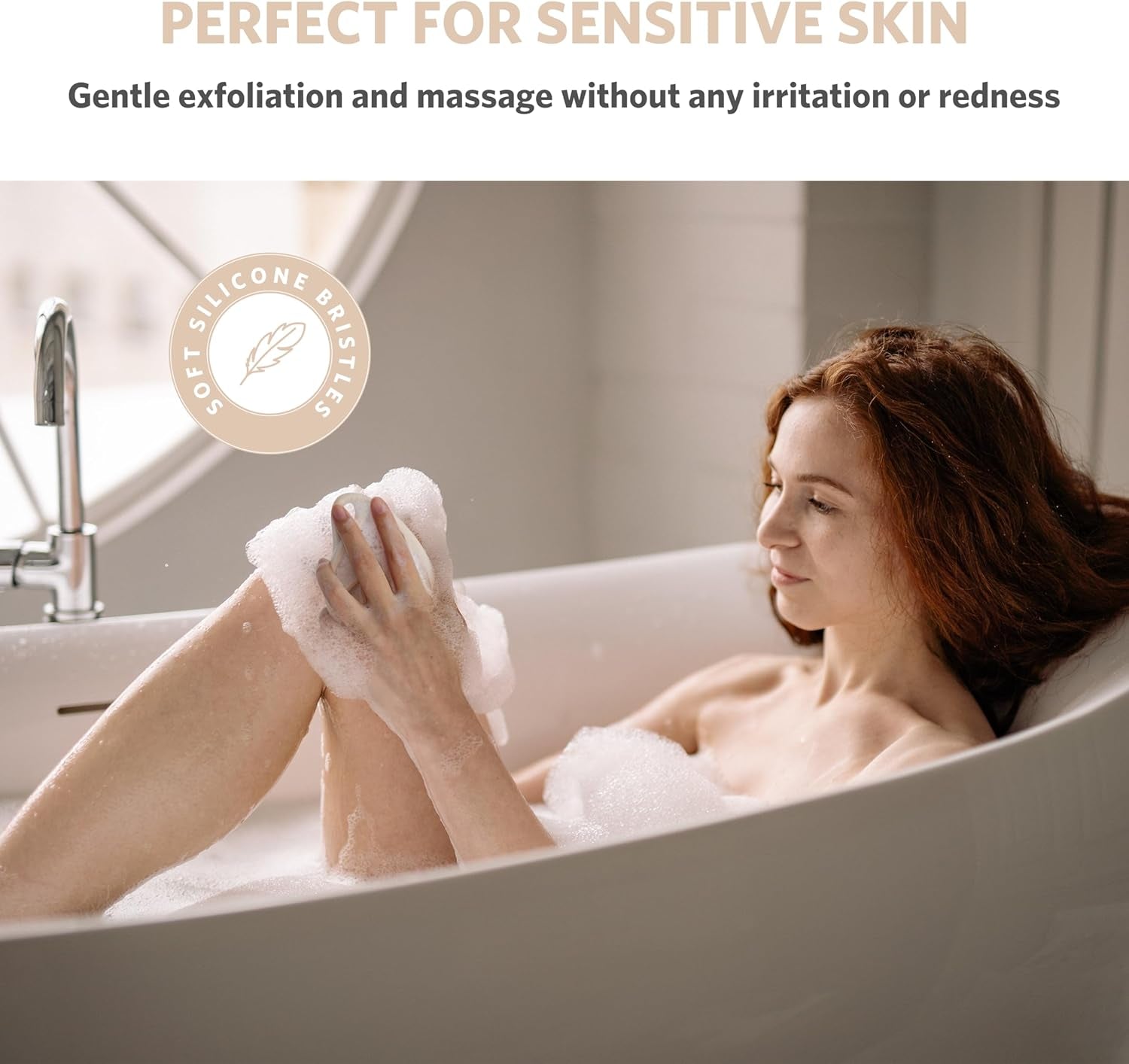 Silicone Body Scrubber, Gentle Exfoliating Body Scrubber for Sensitive Skin, Leaf Shaped Shower Scrubber for Body with Lathering Bristles, Silicone Loofah Body Brush for Showering, Oatmeal