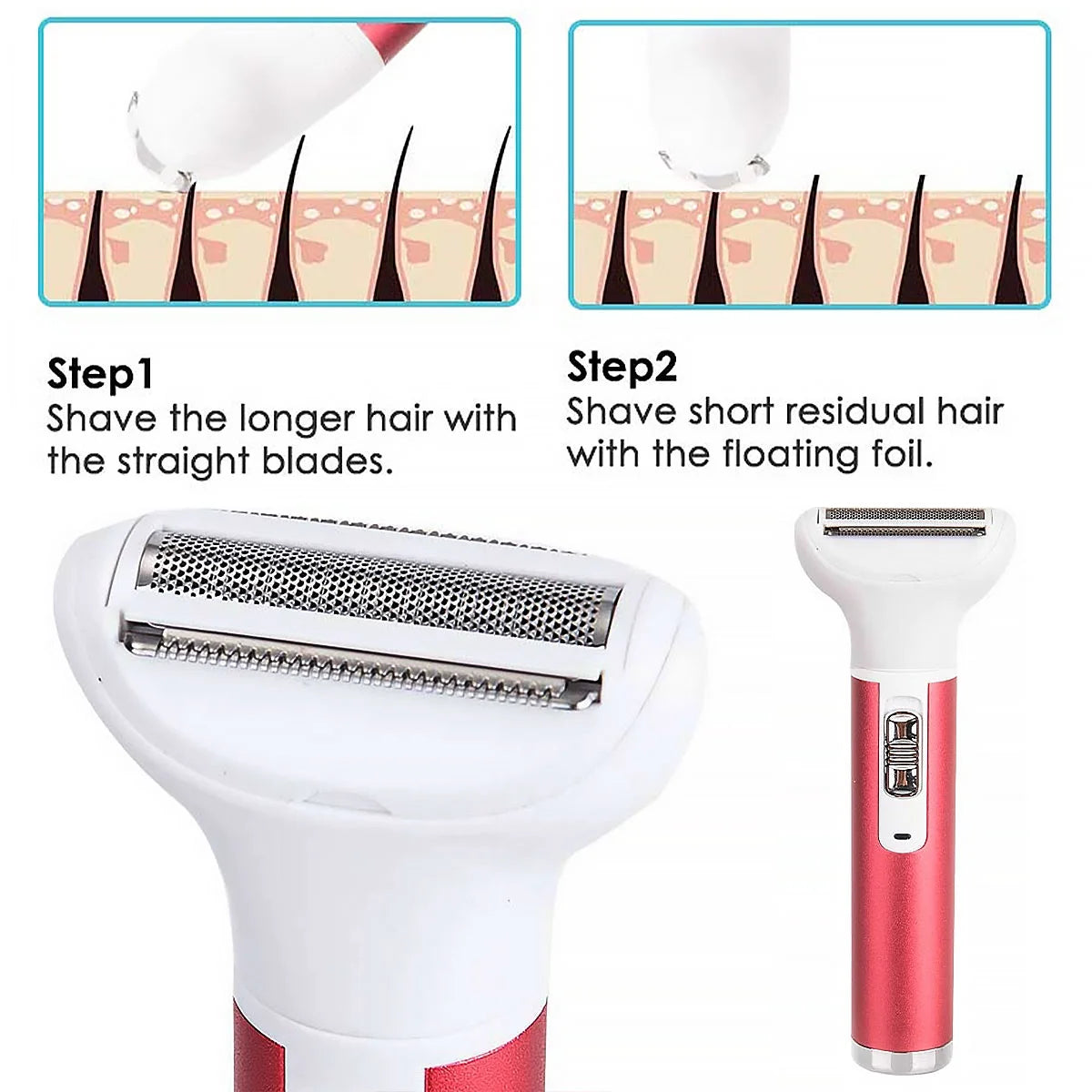 5-In-1 Electric Razor for Women, Waterproof Body Shaver & Facial, Nose, Eyebrow, Bikini Hair Trimmer, Arm, Leg, Armpit Grooming Kit