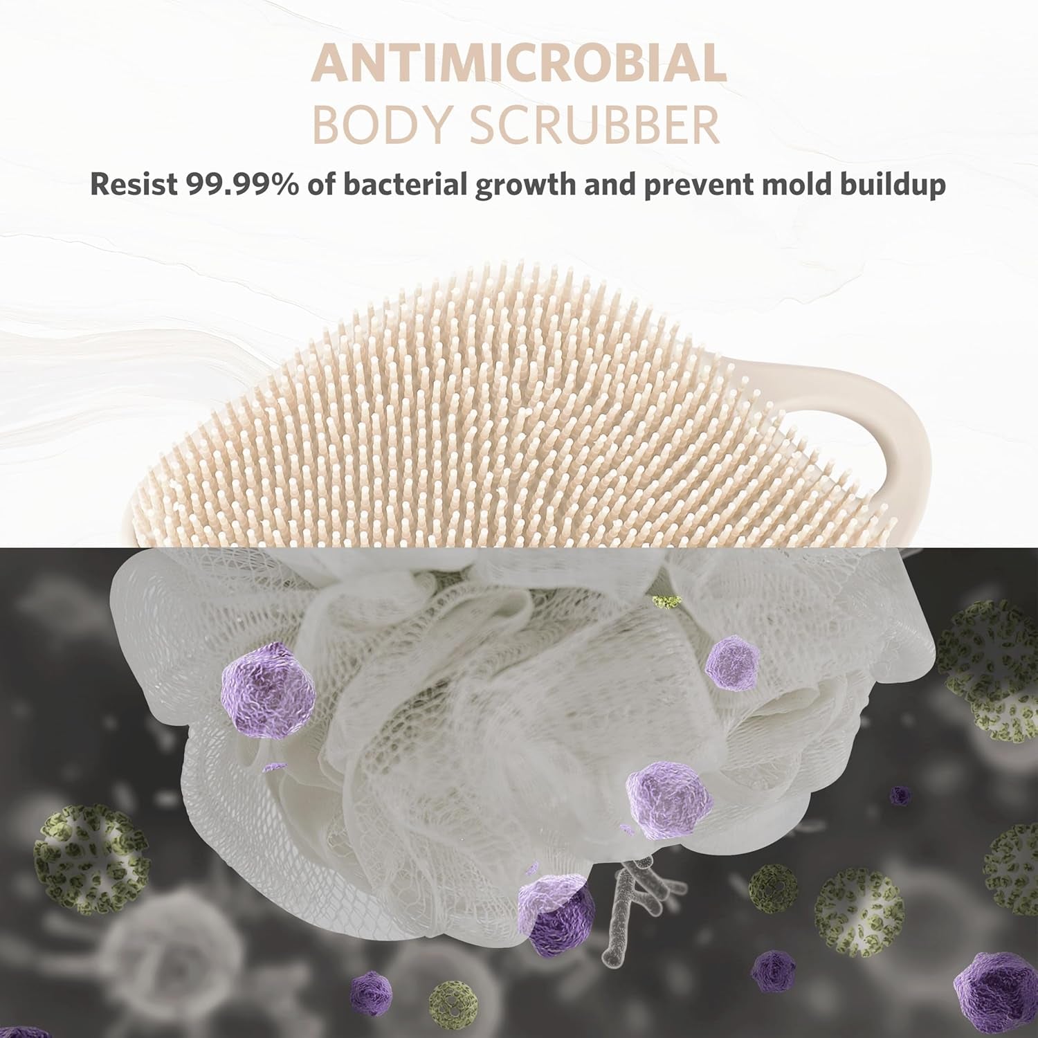 Silicone Body Scrubber, Gentle Exfoliating Body Scrubber for Sensitive Skin, Leaf Shaped Shower Scrubber for Body with Lathering Bristles, Silicone Loofah Body Brush for Showering, Oatmeal