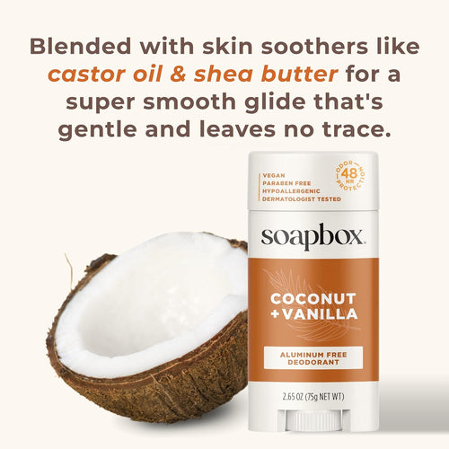 Aluminum Free Deodorant, Coconut & Vanilla Scented Deodorant, Scented Aluminum-Free Natural Deodorants, 2.65Oz